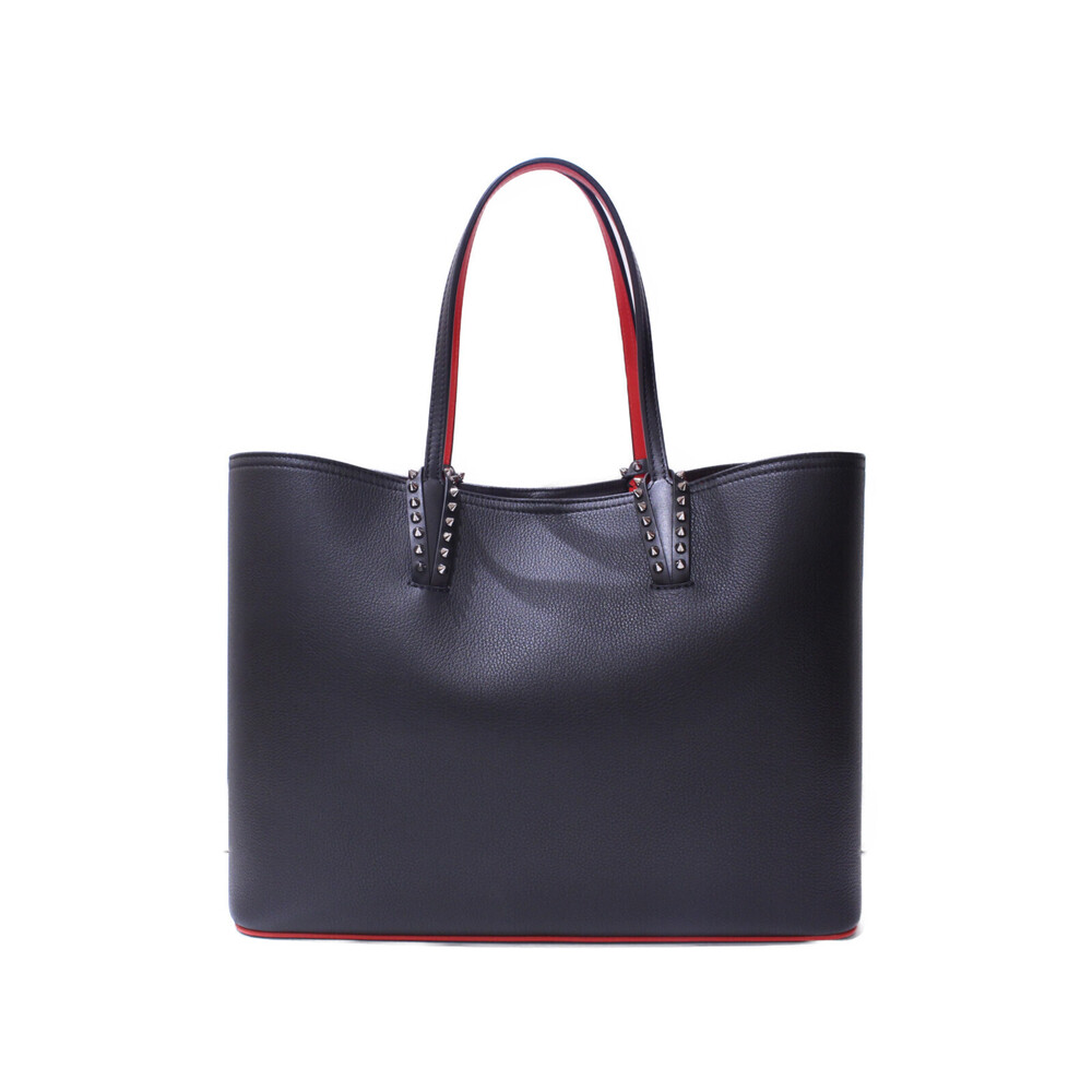 Christian Louboutin Cabata Tote Bag Studs Black Red Pouch
